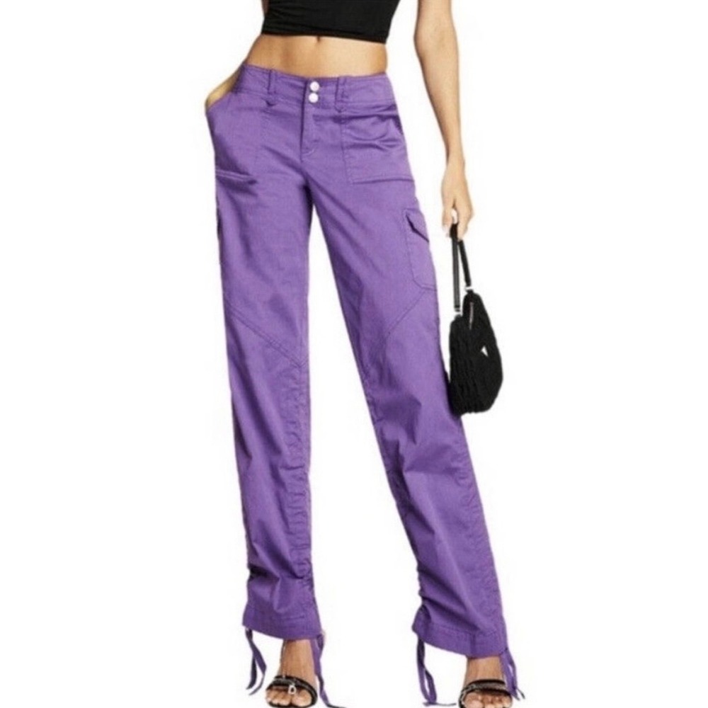 I.AM.GIA Ryder Cargo Purple Ruched Low Rise Tie Cuff Straight Leg Womens Small
